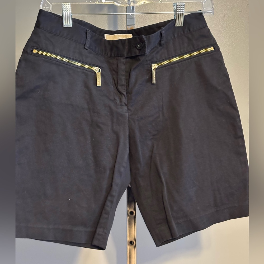 Michael Kors Women's Sz 6 Bermuda Shorts Zip‎ Pockets Stretch Cotton Blend Black